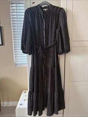 Max Studio Black Floral Button-Front Tiered Maxi Dress
